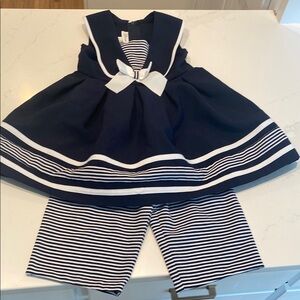 Bonnie Jean Navy and White Striped Dress Set